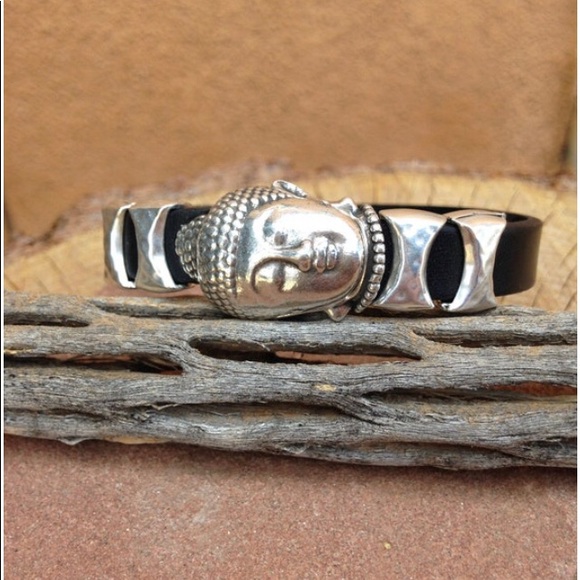 Bohemian style 10mm black leather unisex Sterling Silver Buddha magnetic clasp - Picture 1 of 4